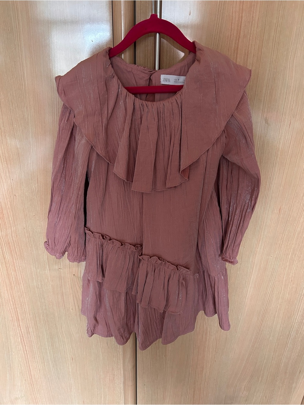 Zara Kids Rosewood Ruffled Long Sleeve Dress